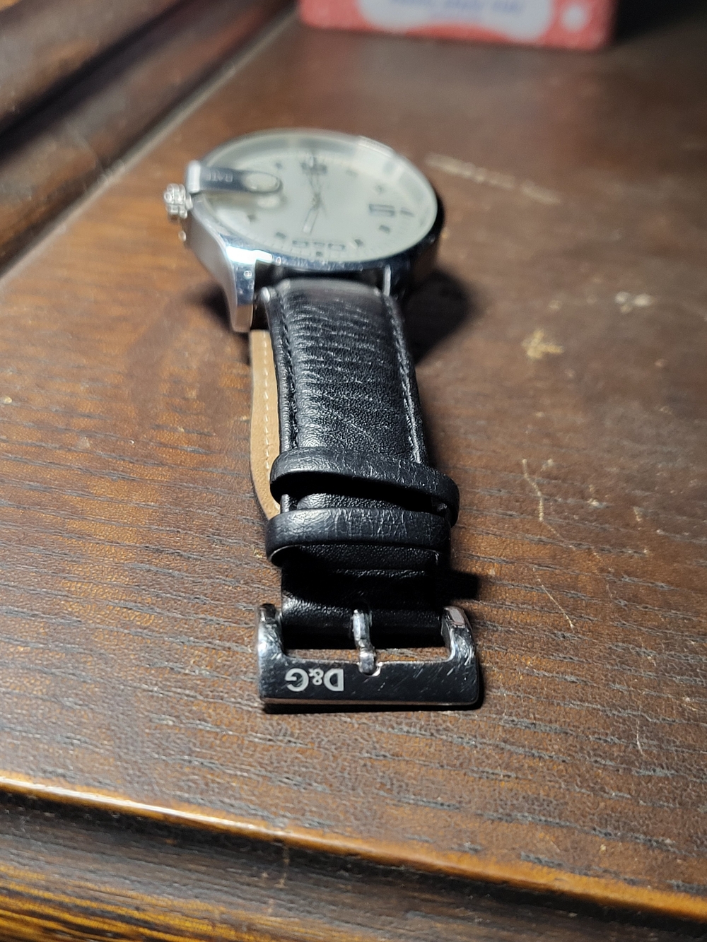D&G Silver Case Watch with Black Leather Strap and White Dial - Picture 4 of 5
